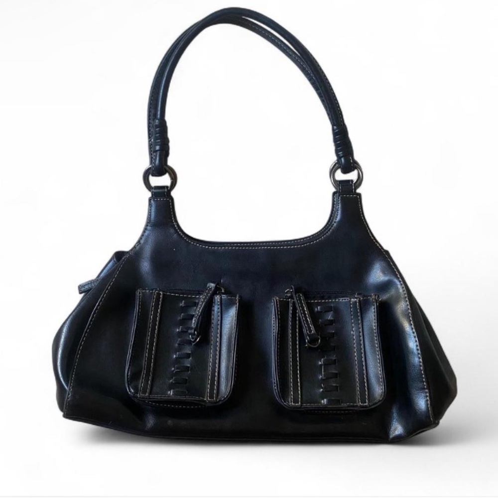 Y2K Black Leather Shoulder Bag with Lace Up Detail 🖤